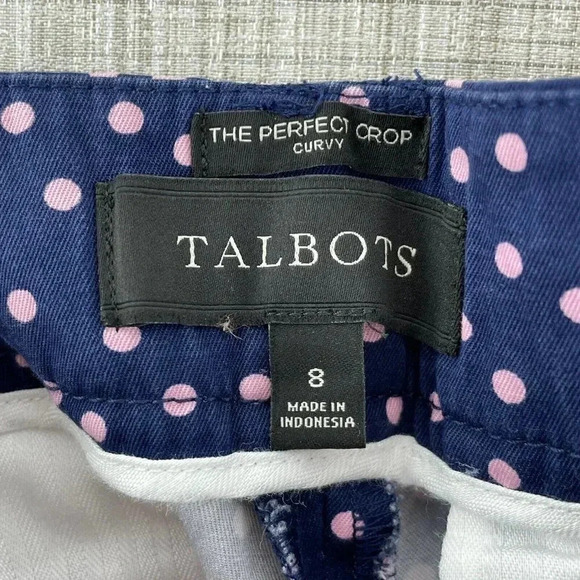 Talbots The Perfect Crop Curvy Blue w/Pink Polka Dot Pants 8 -2233/11 B - Picture 6 of 10